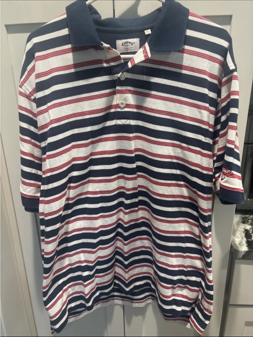 Callaway Men's Navy, White & Red Striped Polo